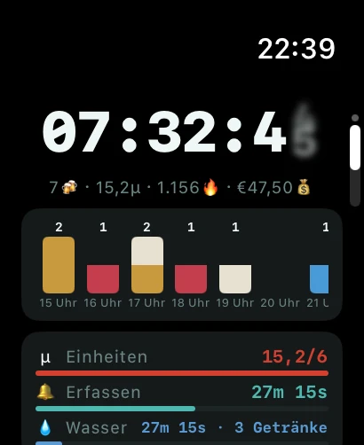 AlcoLog Startbildschirm auf der Apple Watch
