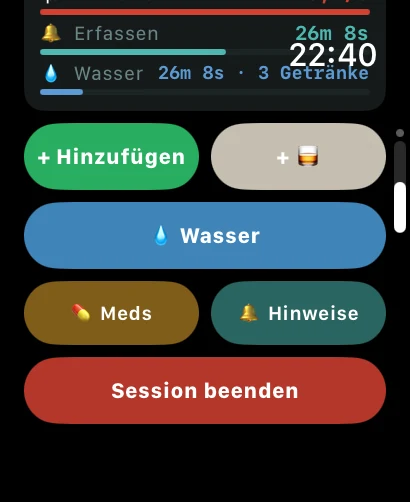 AlcoLog Schnellaktionen auf der Apple Watch