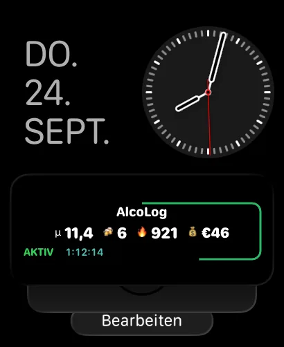 AlcoLog im Smart Stack der Apple Watch