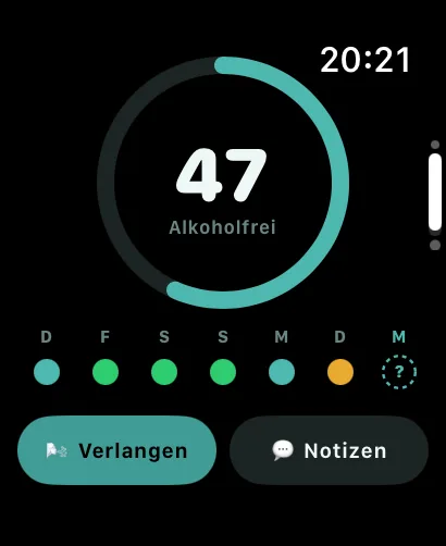 AlcoLog Startbildschirm im Nüchtern-Modus auf der Apple Watch