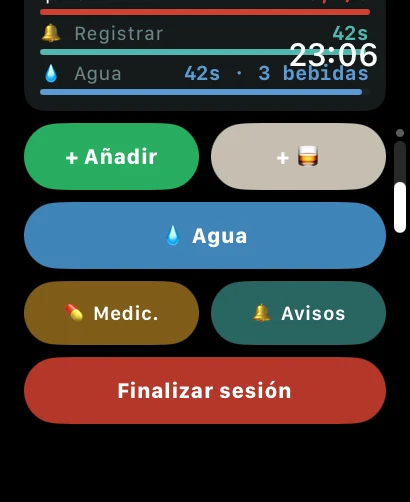 Acciones rápidas de AlcoLog en el Apple Watch