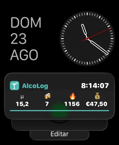 AlcoLog en la Smart Stack del Apple Watch