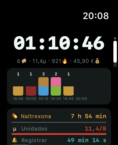 Pantalla de inicio de AlcoLog en el Apple Watch