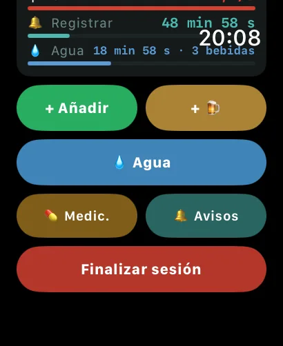 Acciones rápidas de AlcoLog en el Apple Watch