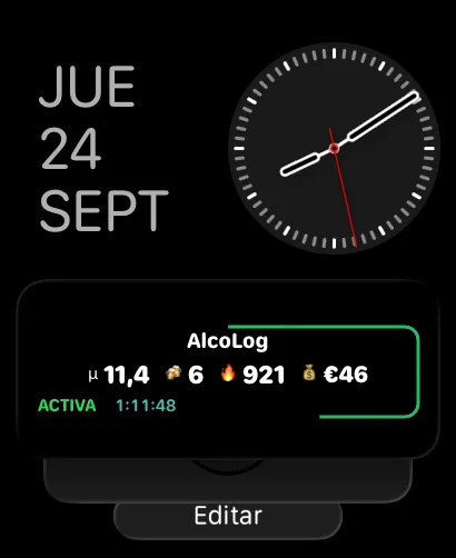 AlcoLog en la Smart Stack del Apple Watch