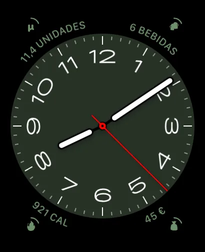 Complicaciones de AlcoLog en la esfera del reloj