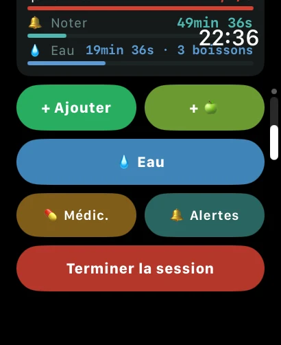 Actions rapides AlcoLog sur l'Apple Watch