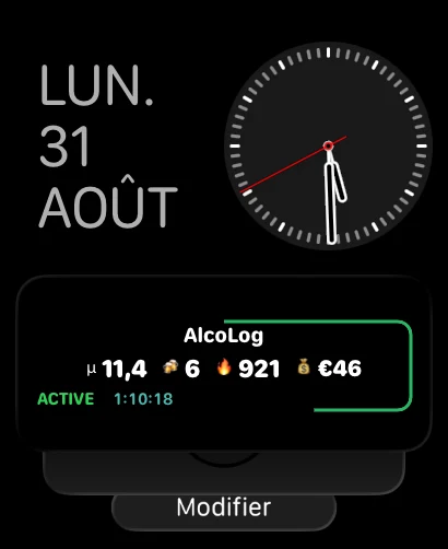 AlcoLog dans la Smart Stack de l'Apple Watch