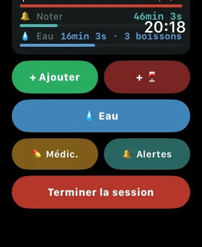 Actions rapides AlcoLog sur l'Apple Watch