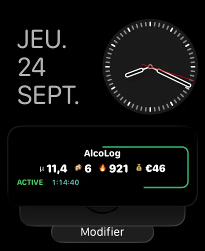 AlcoLog dans la Smart Stack de l'Apple Watch