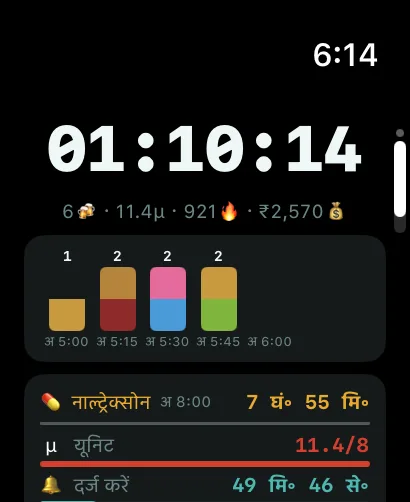 Apple Watch पर AlcoLog की होम स्क्रीन