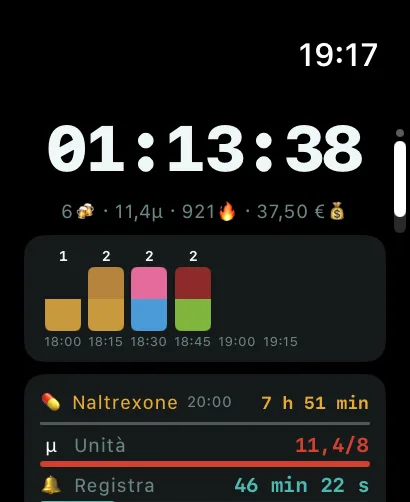 Schermata Home di AlcoLog su Apple Watch