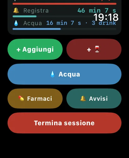 Azioni rapide di AlcoLog su Apple Watch