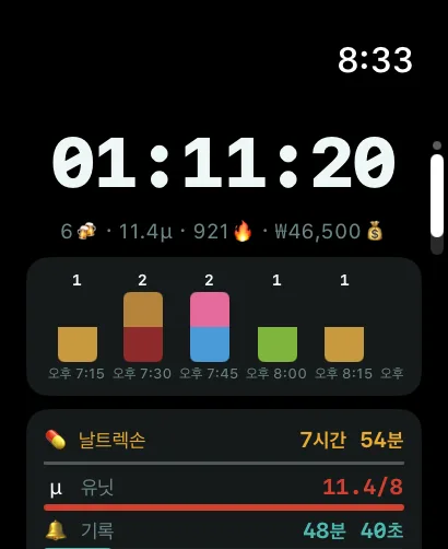 Apple Watch의 AlcoLog 홈 화면