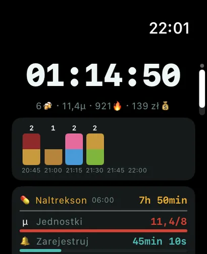 Ekran główny AlcoLog na Apple Watch