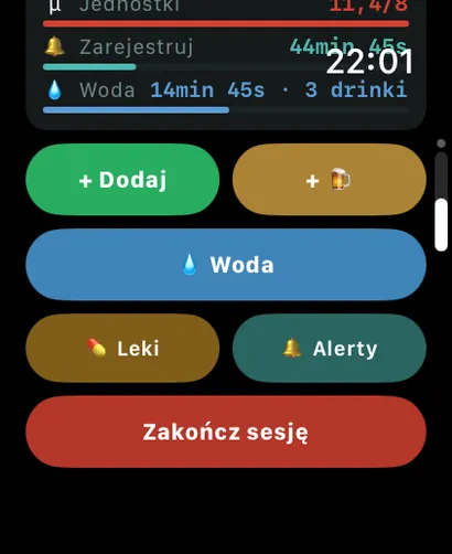Szybkie akcje AlcoLog na Apple Watch