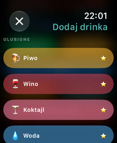 Dodawanie drinka na Apple Watch