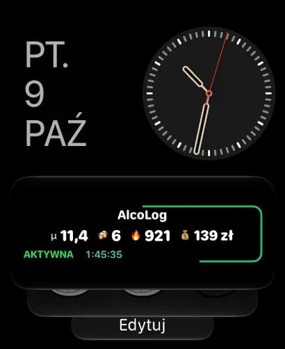 AlcoLog w Smart Stack na Apple Watch