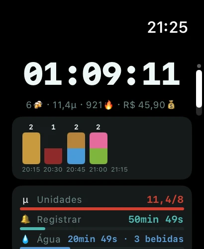 Tela inicial do AlcoLog no Apple Watch