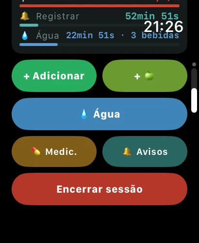 Ações rápidas do AlcoLog no Apple Watch