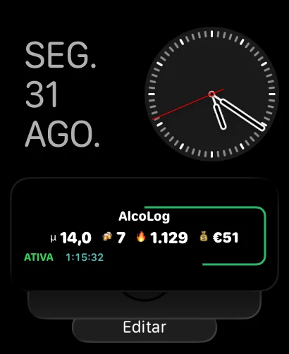 AlcoLog na Smart Stack do Apple Watch