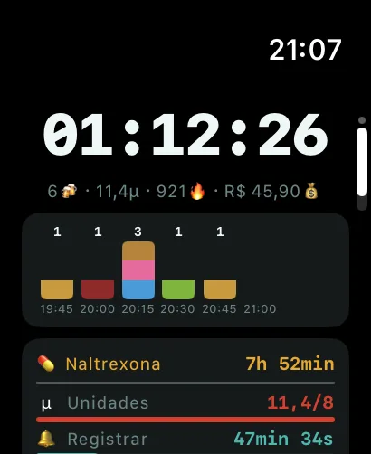 Tela inicial do AlcoLog no Apple Watch