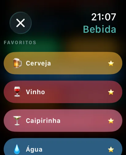 Adicionando uma bebida no Apple Watch