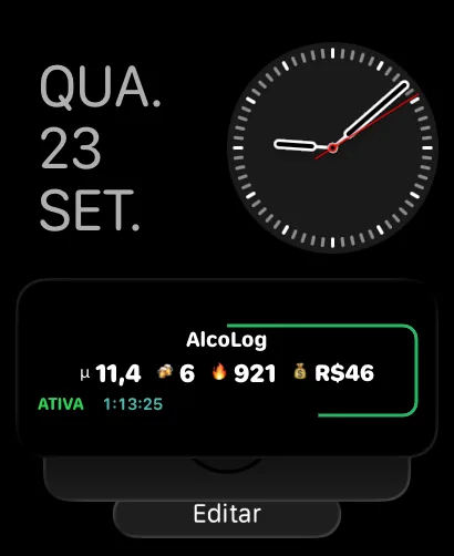 AlcoLog na Smart Stack do Apple Watch