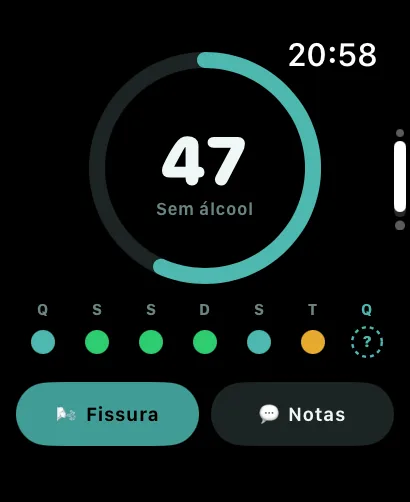 Tela inicial do AlcoLog no Modo sóbrio no Apple Watch