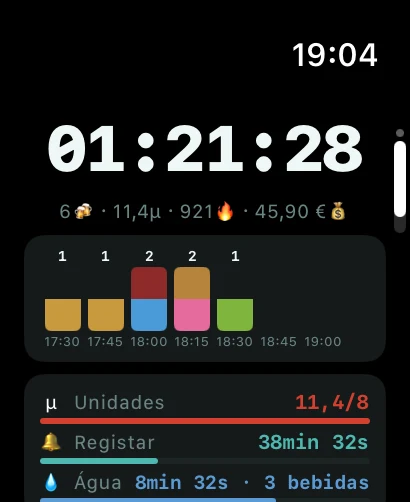 Ecrã inicial do AlcoLog no Apple Watch