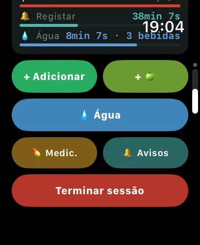 Ações rápidas do AlcoLog no Apple Watch