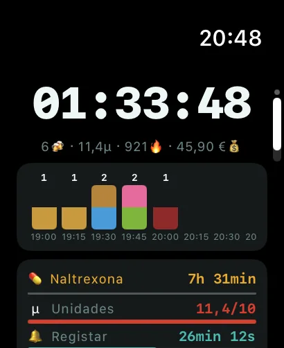 Ecrã inicial do AlcoLog no Apple Watch
