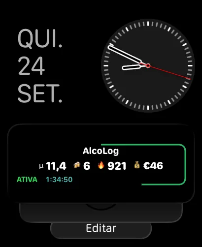 AlcoLog na Smart Stack do Apple Watch