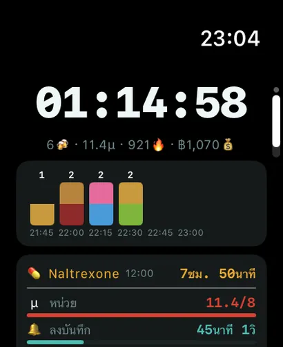หน้าหลักของ AlcoLog บน Apple Watch