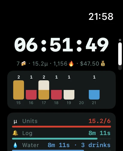 AlcoLog home screen on Apple Watch
