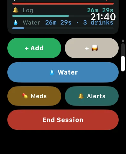 AlcoLog quick actions on Apple Watch
