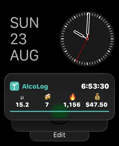 AlcoLog in the Apple Watch Smart Stack