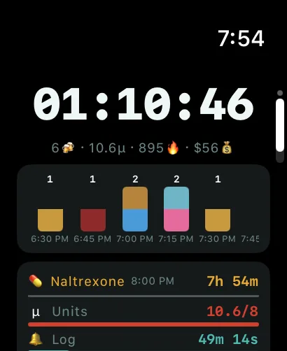 AlcoLog home screen on Apple Watch