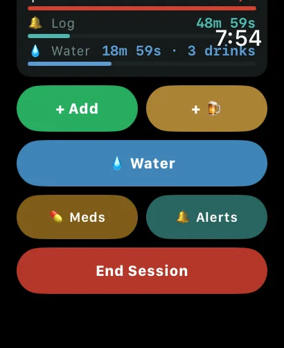 AlcoLog quick actions on Apple Watch