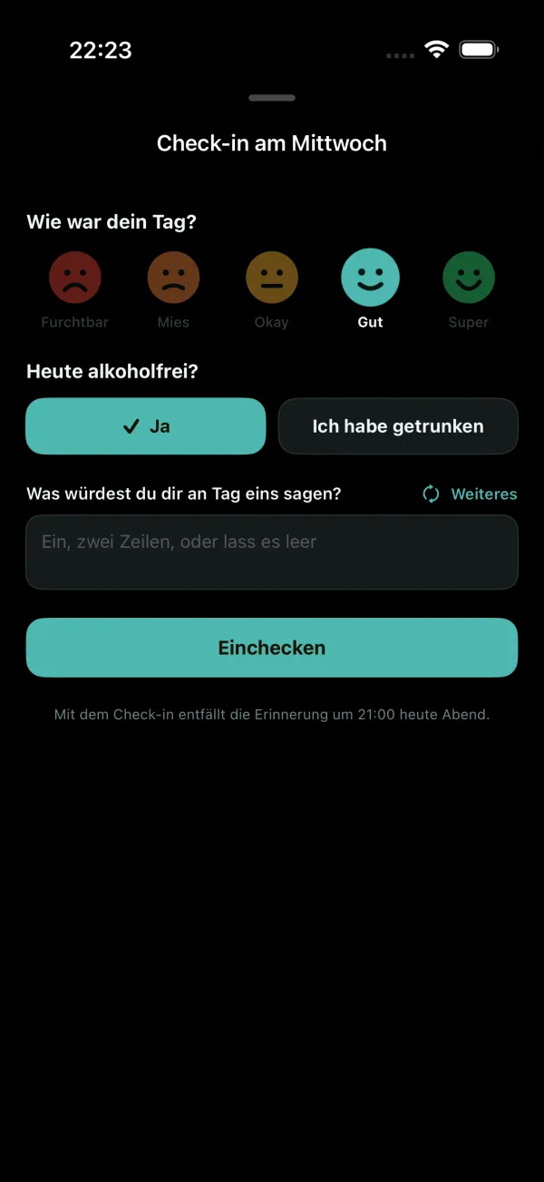 Der Abend-Check-in: wie der Tag gelaufen ist, und deine Stimmung