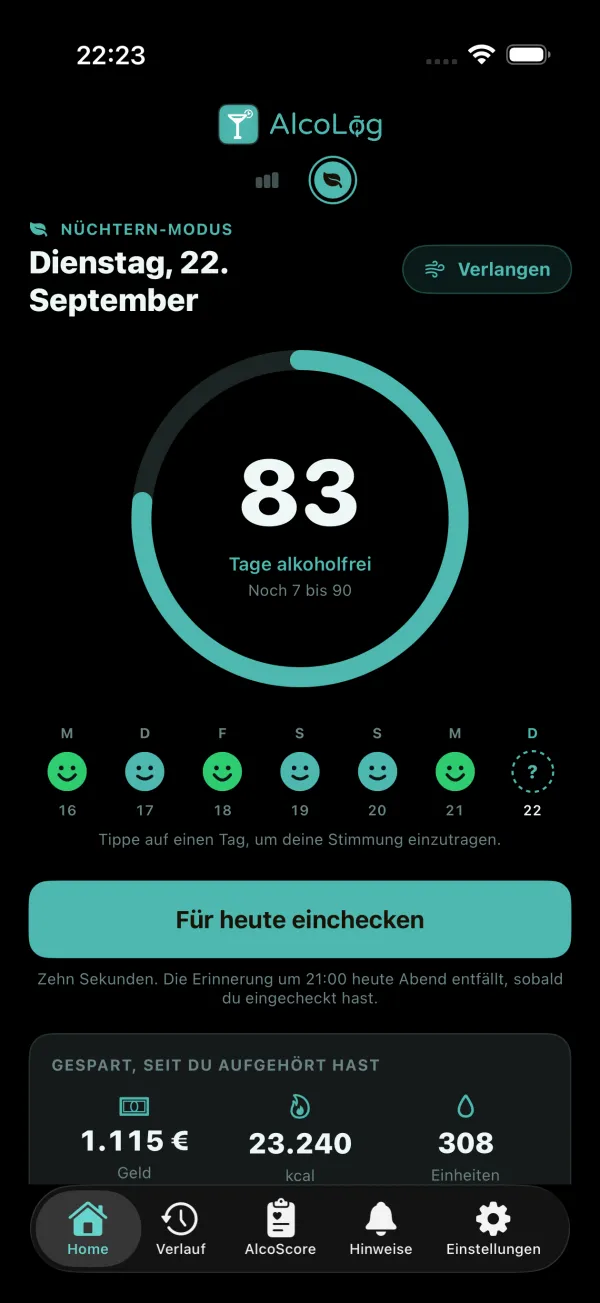 Geld, Kalorien und Einheiten, die du gespart hast, seit du aufgehört hast