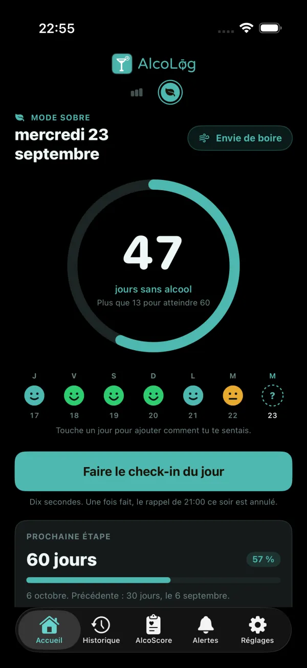 La célébration d'une étape en Mode sobre