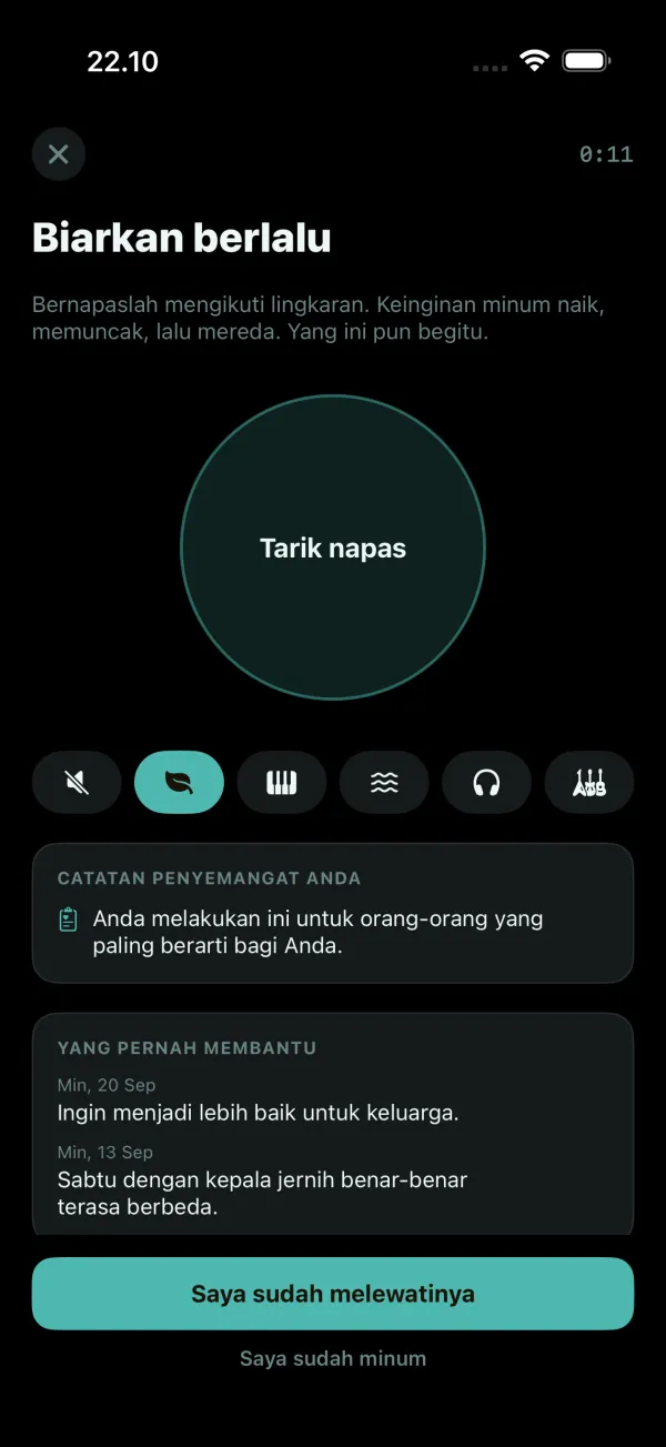 Layar Keinginan minum: lingkaran pernapasan dengan musik atau tanpa suara