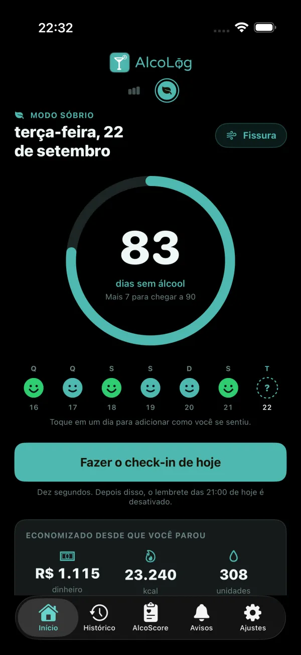 Dinheiro, calorias e unidades economizados desde que você parou