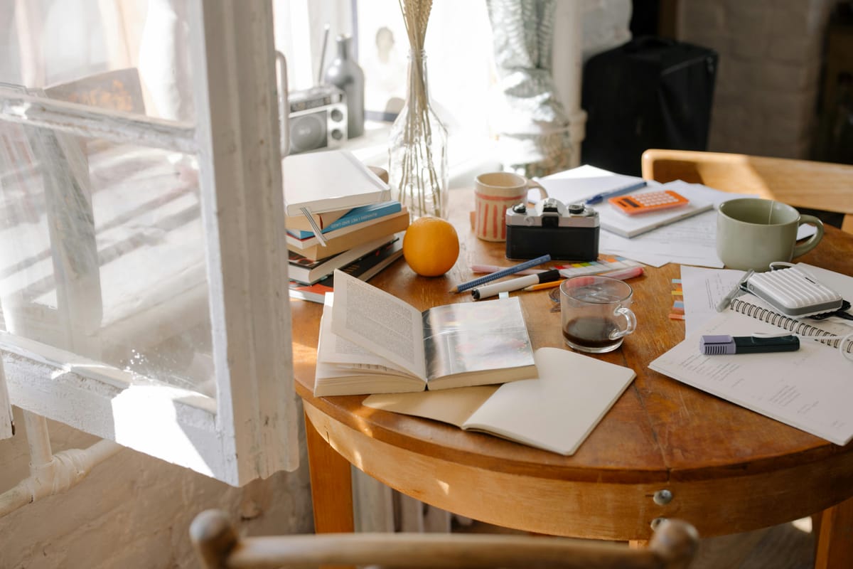 An open worksheet on a wooden desk.
